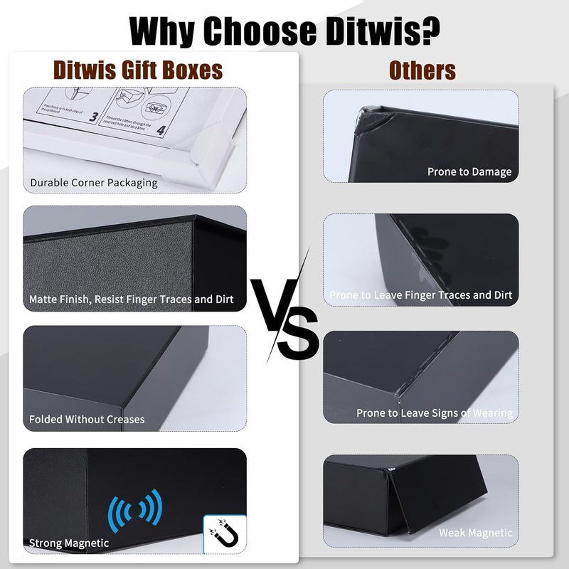 Ditwis 4 Pack 12x6x4 Inches Gift Boxes with Magnetic Closure Lids, Black Magnetic Box for Wedding, Groomsmen Bridesmaid Proposal, Birthdays, Mother's Day - Image 5